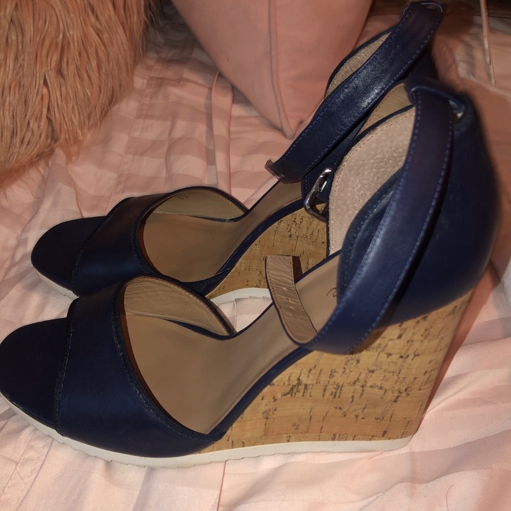 Pre-Owned a Navy Blue Wedge Sandals